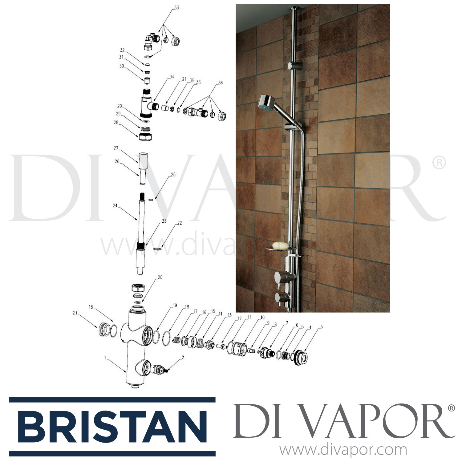 Bristan Prism Twinline Shower Valve with Adjustable Riser Spare Parts